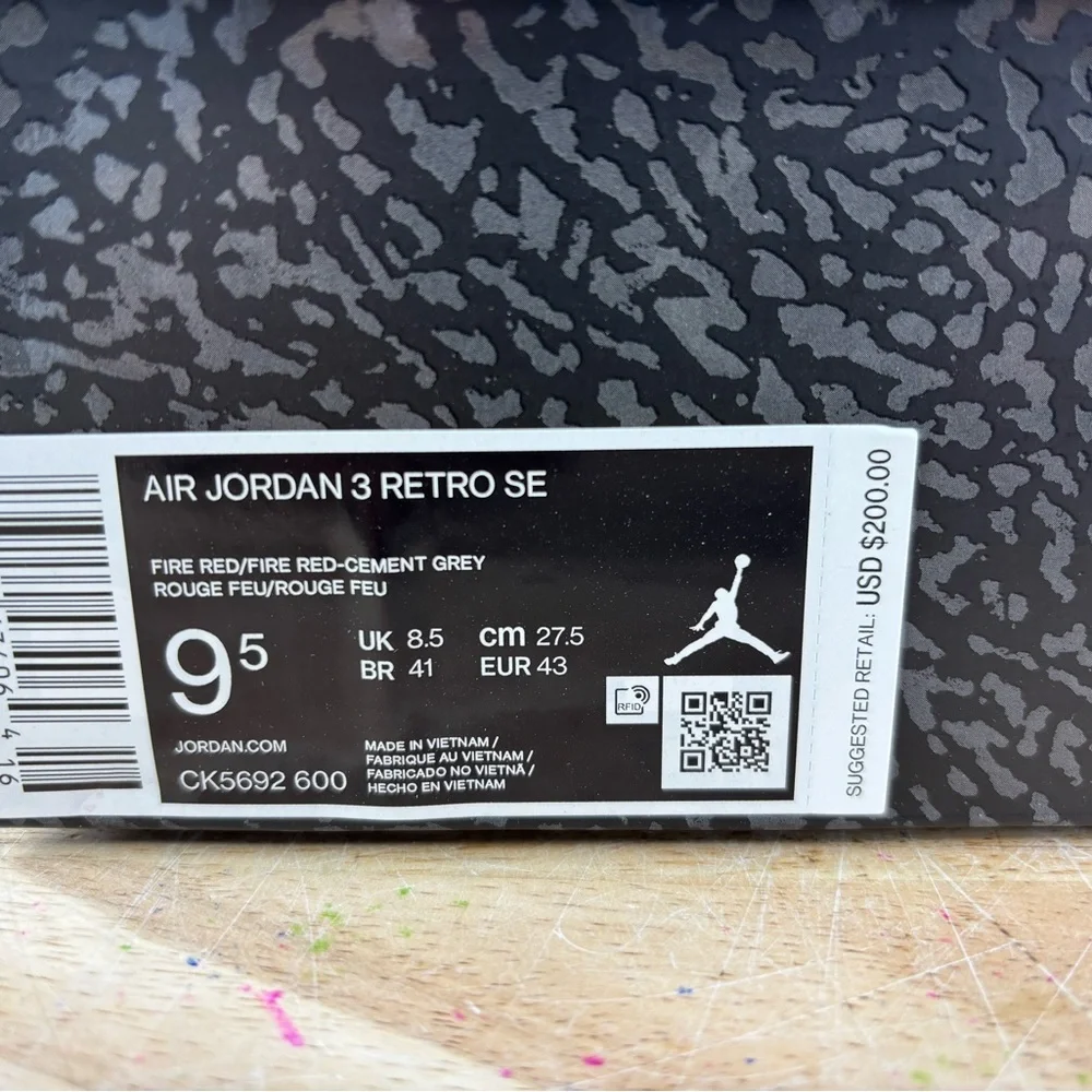 Nike Air Jordan 3 RETRO SE CK5692 600 Fire Red Men’s Size 9.5 - Picture 7 of 7
